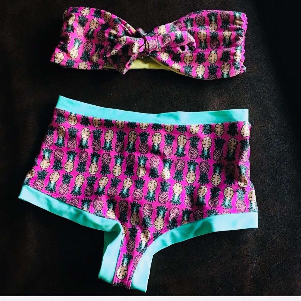 Lolli pineapple print high-waisted tie bandeau